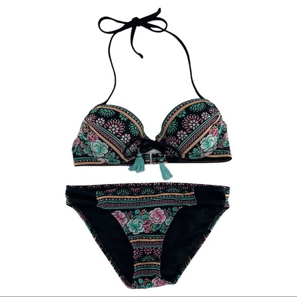 Xhilaration Women's Floral Tassel Boho Two Piece Bikini Size Small S - Picture 3 of 10